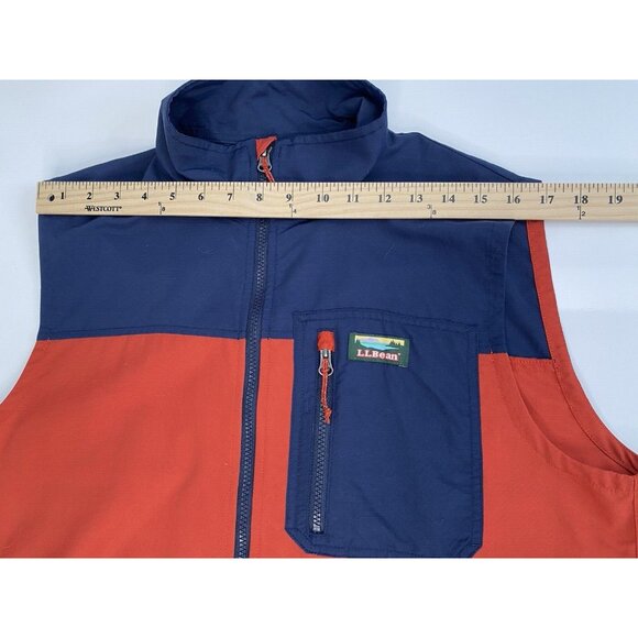 LL Bean Mountain Classic Vest Mens M Reg Orange Blue Nylon Shell Packable Zip - Picture 13 of 14
